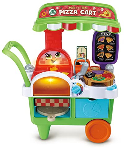 LeapFrog Build-a-Slice Pizza Cart, Pretend Food Toddler Toy, 30+ Play Pieces, Phrases, Music & Songs, Learn Numbers, Colours & Shapes, Role-Play Gift for 3, 4, 5 Years, English Version