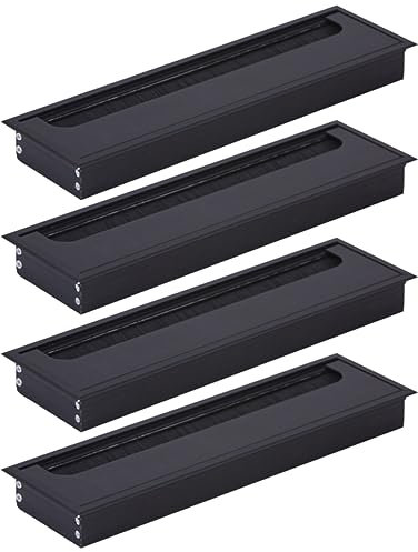 HOOZ 4X Kabeldurchführung Schreibtisch, 280mm Aluminium Kabeldurchlass mit Bürstendichtung, Kabeldurchführung Tisch für Tisch Büro Arbeitsplatten, Kabelkanal für Möbel und Schreibtisch (Rechteckig)