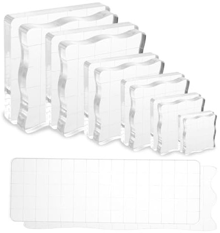 WOPPLXY 14PCS Acrylic Blocks for Stamping - Transparent Acrylic Blocks with Grid - Multi Size Stamp Holder for Scrapbooking, Card Making