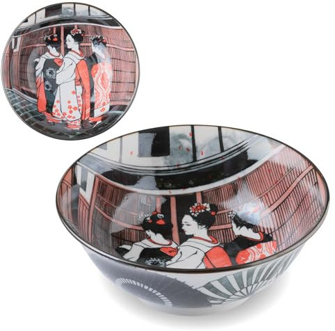 Mino Ware Japanische Donburi-Schüssel mit breiter Öffnung, Ramen-Nudelschale, Keramik, 20,6 cm, 1,3 l, japanisches Maiko-Design, hergestellt in Japan