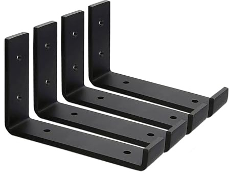 MLOQI 4 Pack Scaffold Board Shelf Brackets with Lips, 5mm Thick Heavy Duty L Wall Brackets for Shelves, Black Industrial Shelves Support (6x4/15cm x 10cm)