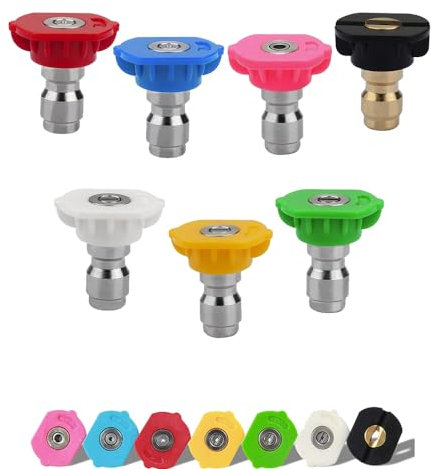 7 PCS Pressure Washer Spray Nozzles Tips 1/4 inch Pressure Washer Tips Multiple Degrees Quick Connect Spray Nozzles Pressure Washer Accessories for Car Garden Cleaning