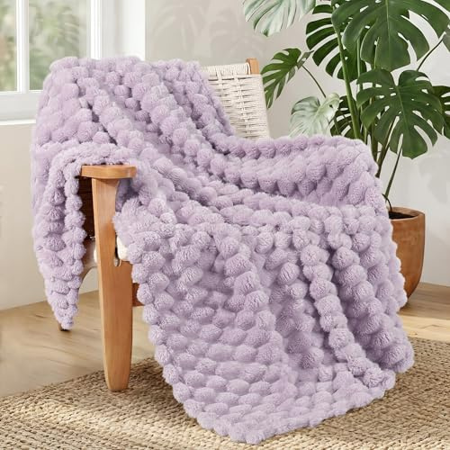 Whale Flotilla Couverture Polaire Douillette avec Motif Jacquard 3D, Jeté de Canapé, Couverture Exquise Douce et Chaude pour Toutes Les Saisons, 130 x 150 cm, Violet