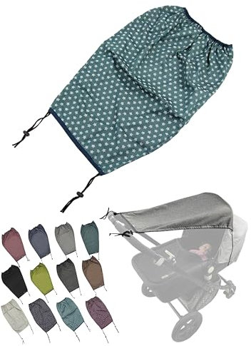 Universal [Sonnensegel mit UV Schutz 50+ für Kinderwagen] Babywanne flexibel Sonnenschutz mit Beschichtung und Rollo-Funktion verstellbar (Sterne olive)