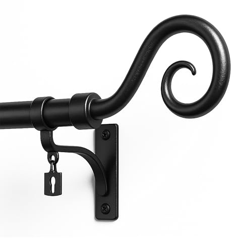 TIENDA EURASIA – Juego Barra Cortinas Extensible Deco | Material Metal | Diseño Arabesque | Medidas 19 mm Extensible 120-210 cm (Negro)