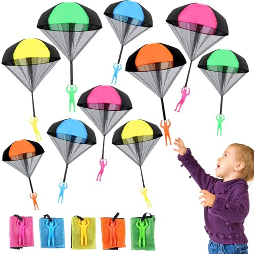 Galenecx 10 Piezas Paracaidas Juguetes Niños, Paracaidista Juguete, Juegos Aire Libre Niños, Paracaidista de Juguete de Lanzar a Mano, Juguetes para Lanzar