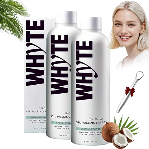 Spearmint Oil Pulling Mouthwash, Whyte Oil Pulling, Whytf Oi Pulling, Spearmint Oi Pulling Rinse, Natural Mouthwash with Cold-Pressed Coconut Oi (2 Pcs)