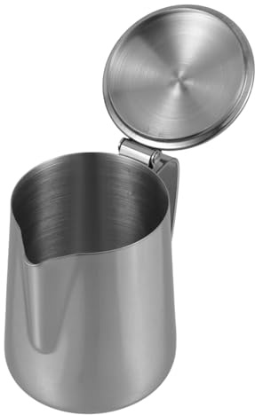 LOORGVEL Bricco Latte Acciaio con Coperchio Brocca per Cappuccino Spessa e Antiruggine Caraffa per Latte e Domestica Design Maneggevole e Facile da Pulire