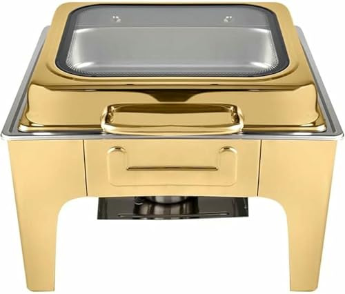 Stufa a buffet da 6,8 l, in acciaio inox, design quadrato, riscaldamento e conservazione del calore, piastra di sfregamento, copertura in vetro idraulico, perfetta per hotel e ristorazione