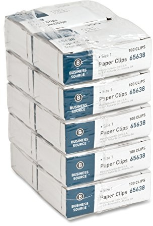Business Source Paper Clips, Size 1, Regular, .033 Wire Gauge, 100/Box, 10 Boxes Total
