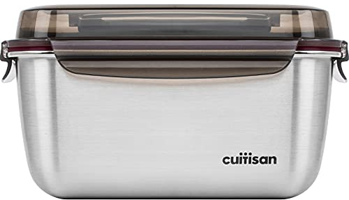 CANDL Cuitisan (Flora) recipiente alimentario hermético de acero inoxidable, tapa con clip con muñeca, rectangular, apto para microondas + horno, EC7-SSH03, (26,3cm x 20,0cm x 14,5cm / 3600ml)