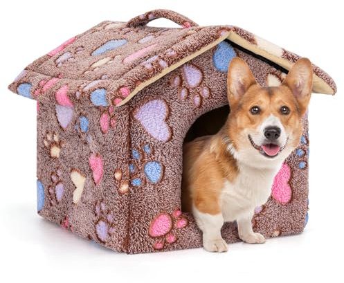 Nobleza Hundehütte für Hunde Katzen, Winterfest Hundehaus 53x50x43cm L, Tragbare Haustier Hundehöhle, Abnehmbar Katzenhaus, Waschbar Schlafplatz, Hundebett mit Abnehmbarem Matratze, Braun
