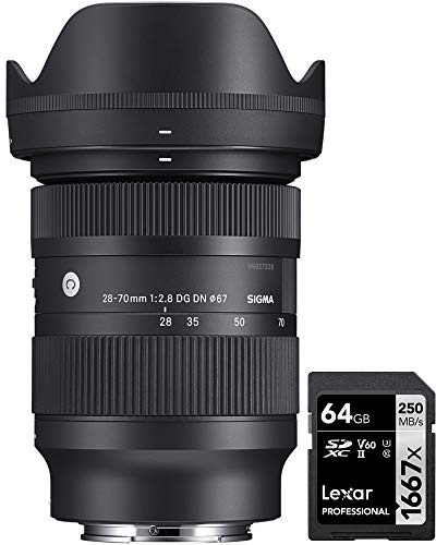 Sigma 592965 28-70mm F2.8 DG DN Contemporary Zoom Lens for Full Frame Sony E-Mount Bundle with Lexar Professional SDHC/SDXC 1667x UHS-II 64GB Memory Card
