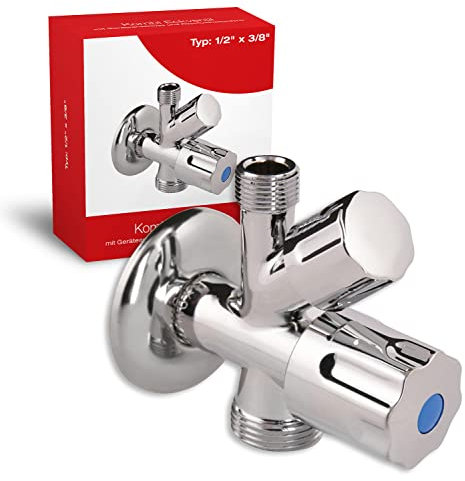 Sanitop-Wingenroth Geräte Chrom | Kombi-Eckventil Geräteanschluss | Anschluss: 1/2 x 3/8 x 3/4 pollici | mit Wandrosette | Rückflussverhinderer | Messing | 17001 7 valvola angolare, cromata