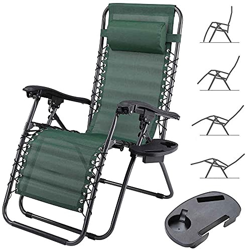BAKAJI Sedia gravità Zero Sdraio da Giardino Poltrona Relax Pieghevole Salvaspazio con Vassoio Tubolari Acciaio 22mm Reclinabile Tessuto in Texilene Traspirante Terrazzo Piscina Esterno (Verde)