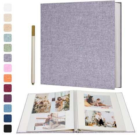 Vienrose Self Adhesive Photo Album, 60 Pages, 28 x 27 cm, Grey | Grey linen cover; 60 pages (30 sheets); holds up to 180 6 x 4 in or 60 8 x 10 in photos; includes metal pen