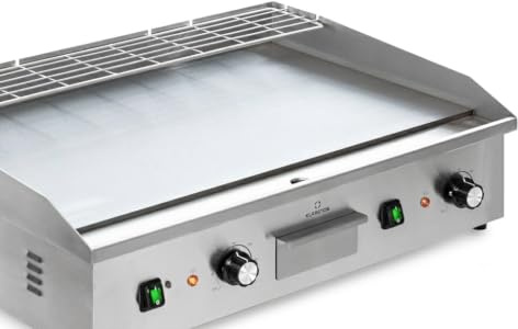 Klarstein Griglia Elettrica - Grill da Tavolo con Display LED per Balcone e Interni, Acciaio Inox, Piastra Antiaderente Rimovibile, Paraspruzzi, 2 Zone di Temperatura, 50-300 °C