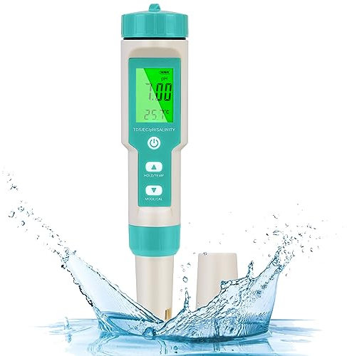 Flintronic Medidor de PH, 5 en 1 PH/TDS/EC/Salinidad/Temperatura Probador de Calidad del Agua, Pantalla LCD con Retroiluminación Verde Probador de Calidad del Agua, para Acuarios/Hidroponía/Piscina