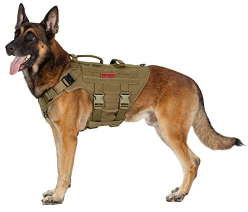 OneTigris Imbracatura tattica X Destroyer per cani, regolabile, anti-trazione, con 3 manici e 2 fibbie in metallo, sicurezza e controllo (marrone, XL)