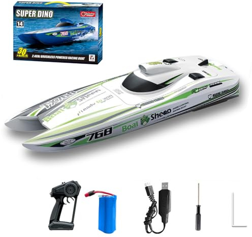 GoolRC Remote Control Boat 2.4GHz High Speed 30km/h Brushless Turbojet Speedboat Remote Control Ship Cooling Waterproof Low Battery/Over Distance Reminder 2 Battery