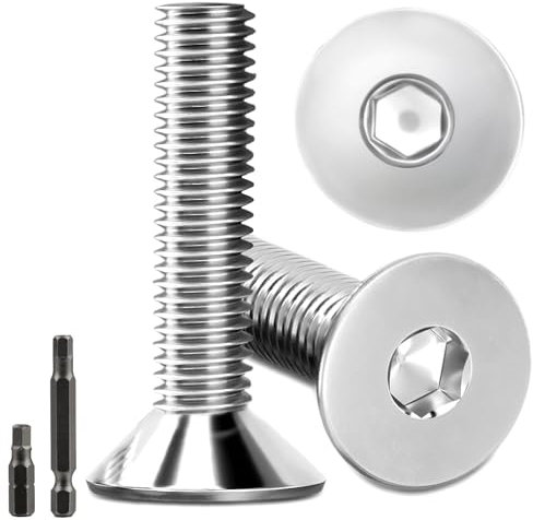 20 Stk senkkopfschrauben edelstahl M8X35mm Innensechskant M8 edelstahlschrauben DIN 7991/ISO 10642 Senkkopf Schrauben Steckdose Gewindeschrauben Senkschraube mit 2 Stk Sechskant Schrauberkopf (Silber)