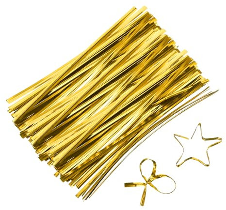 sourcing map Lot de 800 attaches torsadées métalliques de 12,7 cm, réutilisables avec revêtement en plastique pour boulangerie, sacs de bonbons, sacs de café, sacs à friandises, doré
