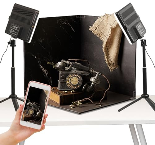 BYSTONE Upgrade Light Box Photography,Portable Photo Studio 16x16 inch Professional Shooting Tent Kit with 288pcs LED Lights 15 HD Backdrops Paper for Food and Small Product Photography Props