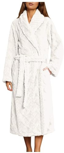 Generisch Bademantel Damen Waffelpique Frottee Weich Nachtwäsche Morgenmantel Baumwolle Bademantel Saunamantel Lang Leicht Badeponcho Loungewear Fleece Bequeme mit Gürtel Saunabademantel Bathrobe
