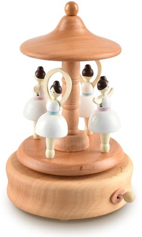 BLIENKREBY Boîte à Musique Ballerine en Bois, Boîte à Musique à Tirage Rotatif Windup, Mécanisme Artisanat Musical Boîte à Musique en Bois, avec Canon ré Majeur, Jouet en Bois Cadeau