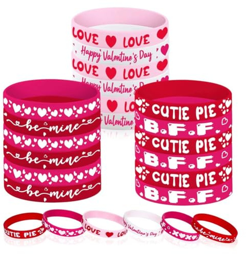 Quystetes 24 braccialetti in silicone per di San , rosa e rosso, braccialetti da polso per bambini (6)