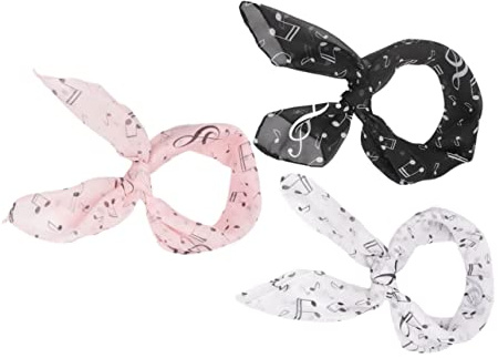 LIFKOME 3pièces Écharpe Carrée Élégante Chiffon Avec Motif Musical Pour Femme Rose Noir Blanc Accessoire De Mode Léger Et Décoratif Pour Toutes Occasions