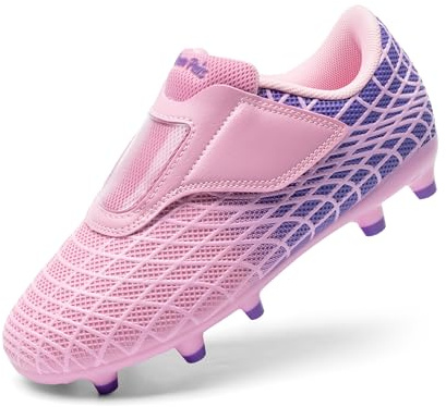 DREAM PAIRS Boys Girls Soccer Cleats Firm Ground Kids Youth Athletic Outdoor Football Shoes,Size 11 Little Kid,Pink/Purple,KKUMSO2510