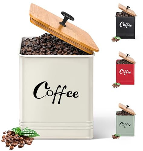 Barattolo per caffè, ermetico, grande, in ferro, nero, per fondi di caffè, chicchi, cialde e altro, accessori e regali