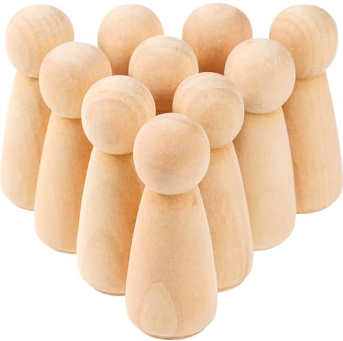 Hemobllo 10 bambole in legno fai da te, decorazioni vuote per feste di nozze, figure in legno naturale, kaki