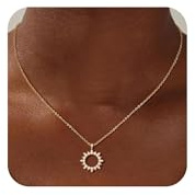 WATEFOER guldkedja med solhänge för kvinnor, 14K förgylld zirkonia sol och måne halsband solrosor choker halsband smycken gåvor, Einheitsgröße, Koppar, Ingen ädelsten
