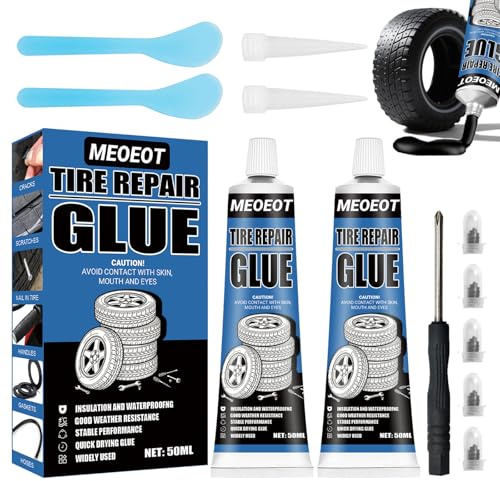 Meoeot Colle Pneu Voiture, Colle Réparation Pneu Voiture, Kit Reparation Car Tire Glue, ColleForte Spéciale pour Le Pnéu, Adhésif CollePneus, Réparez Rapidement Les Fissures, 100 ml