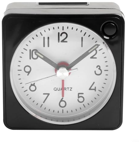 Réveil de voyage compact avec mouvement à quartz silencieux, fonction snooze et lumière, balayage silencieux des secondes, design léger, parfait pour les voyages et les activités de plein air