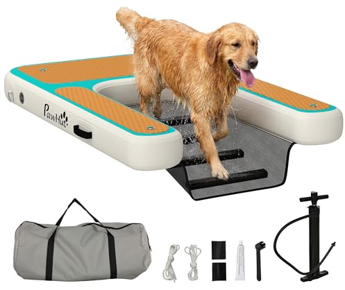 PawHut Rampa Gonfiabile per Cani XL per Piscina, Piattaforma, 151x102cm, con Superficie Antiscivolo in EVA, per Cani di Taglia Grande fino a 100kg