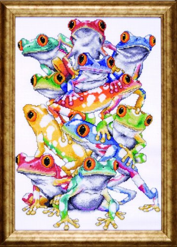 Design Works Crafts Tobin RZ09-01953E72-R3U1 Frog Pile Counted Cross Stitch Kit-11X16, Multi-Colored, 14 Count, by The Yard