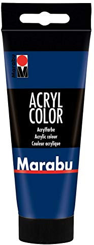 Marabu 12010050053 - Acryl Color dunkelblau 100 ml, cremige Acrylfarbe auf Wasserbasis, schnell trocknend, lichtecht, wasserfest, zum Auftragen mit Pinsel und Schwamm auf Leinwand, Papier und Holz