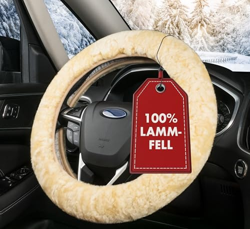 Walser lammskinn, rattmuff för bil, 100% lammskinn, rattskydd, rattskydd, päls, rattöverdrag, bil vintertillbehör, rattmuff vinter, rattvärmare beige 19543