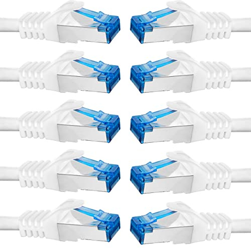 BIGtec Cable Ethernet CAT 7 Cable de Red 0,75m - 10 piezas - LAN de Conexion RJ45 Conector Gigabit POE blanco 0,75 metros compatible Playstation PS4 PS5 xBox Switch Smat TV Box Router PC Laptop NAS