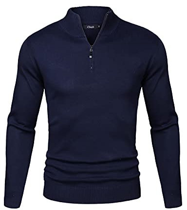 iClosam Pullover für Herren Rollkragenpullover mit Reissverschluss Langarm Herren Stehkragen Pulli Dunkelblau XL