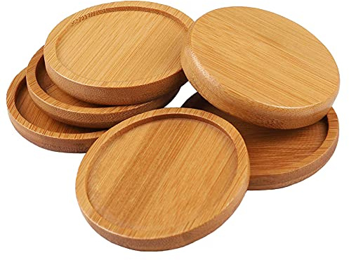 OYSIR 6pcs 3 inch Bamboo Round Plant Saucer, Mini Flower Pot Tray for Cactus Flower Container Planter Bonsai