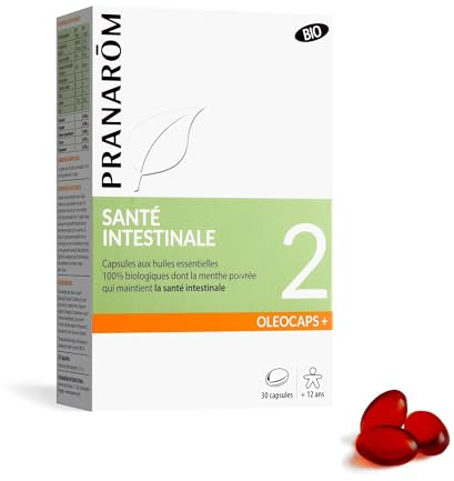 PRANARÔM - Oléocaps 2 - Santé Intestinale - Aux Huiles Essentielles Ciblées - Origan, Canelle de Chine, Menthe poivrée & Citron - 100% Naturelle Et Bio - HECT - 30 Capsules Prédosées