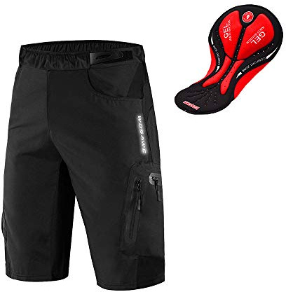 WOSAWE Pantalones Cortos de Ciclismo para Hombre Transpirable Gel 3D Acolchada Sueltos MTB Ropa Interior Pantalones (Negro XL)