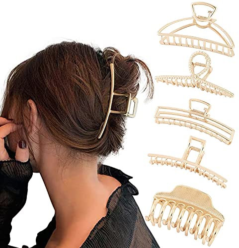 5 Stück Große Haarklammer,WELROG Rutschfeste große Haarspangen für Damen Mädchen Haar Jaw Clips für dickes Haar Dünnes Haar (Metall #2)