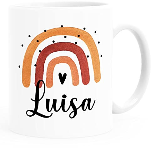SpecialMe® Kinder-Tasse Regenbogen Rainbow Boho personalisierte Namenstasse aus Keramik für Kinder Jungen Mädchen Jungs weiß-rot Keramik-Tasse