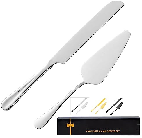 ERVILO Cake Serving Set, Cake Pie Pastry Servers, Stainless steel Cake Knife and Server Set Perfect For Birthday, Wedding, Parties and Events (Silver)