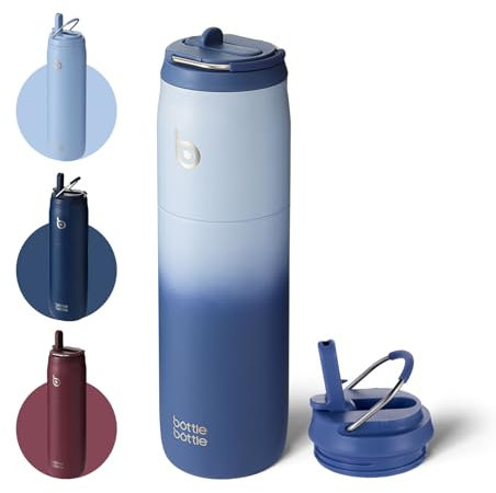 BOTTLE BOTTLE Isolierte Wasserflasche Edelstahl 32oz(946ml) mit Strohhalm Griff für Sport, Reisen, Fitnessstudio, doppelwandig auslaufsicher, BPA-frei (Blau FV)